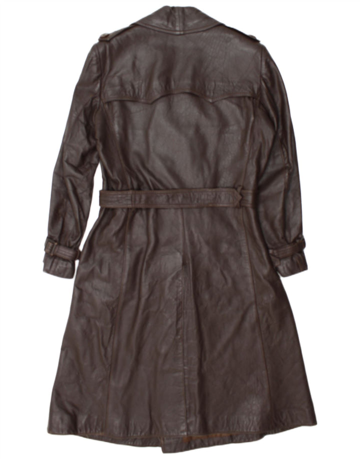 Vintage Womens Double Breasted Leather Coat IT 52 2XL Brown