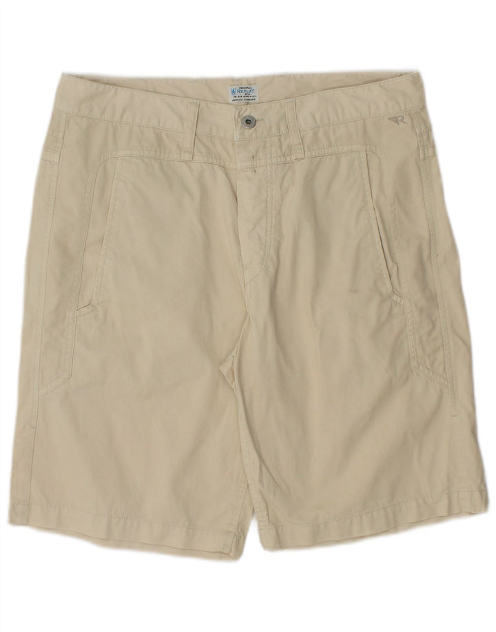 REPLAY Mens Casual Shorts W31 Medium Off White Cotton