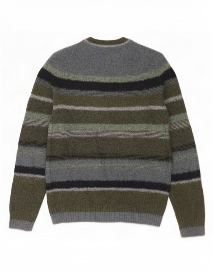 Marks & Spencer Mens Crew Neck Jumper Sweater Medium Khaki Striped