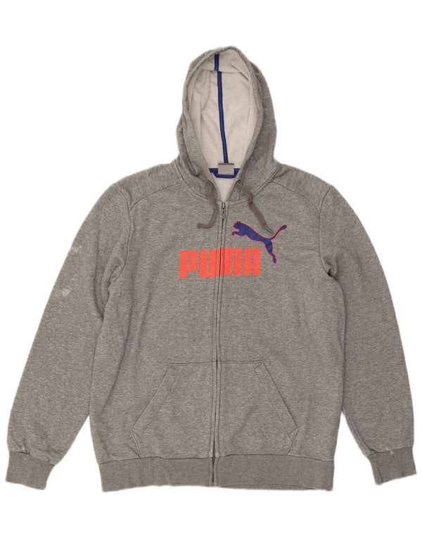 PUMA Mens Graphic Zip Hoodie Sweater Large Grey Cotton