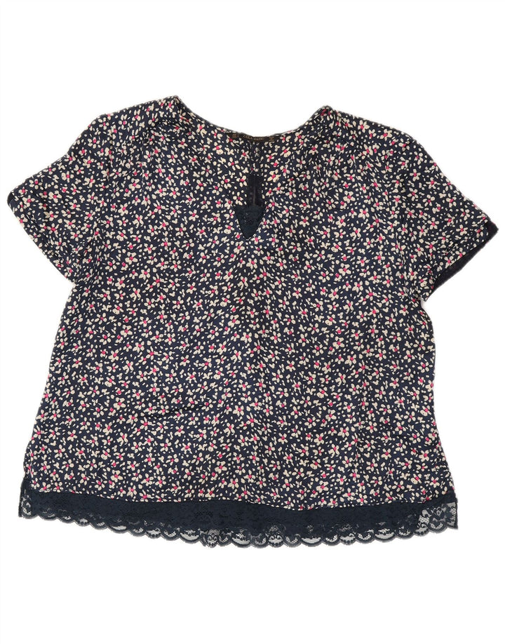 ZARA Womens Blouse Top UK 16 Large Navy Blue Floral