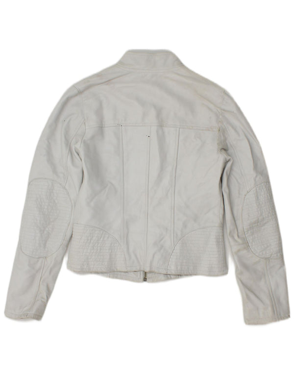Vintage Womens Crop Leather Jacket IT 40 Small White Leather