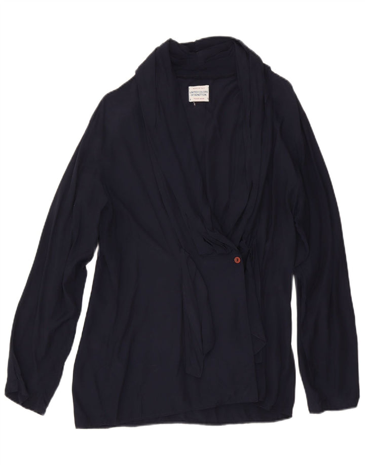 Benetton Womens Wrap Shirt Blouse IT 46 Large Navy Blue Viscose