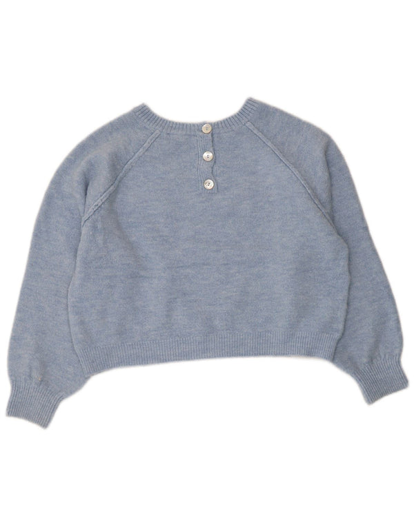 Zara Womens Crop Boat Neck Jumper Sweater UK 16 Large Blue Acrylic
