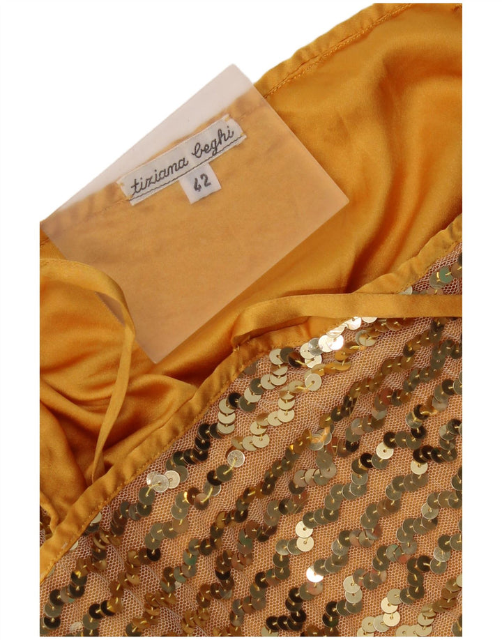 Vintage Womens Sequin Crop Cami Top IT 42 Medium Gold