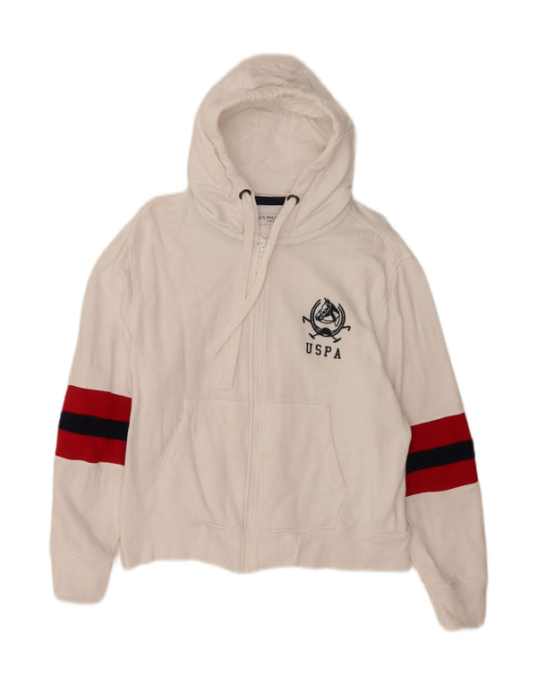U.S. Polo Assn. Womens Zip Hoodie Sweater UK 14 Medium White Colourblock