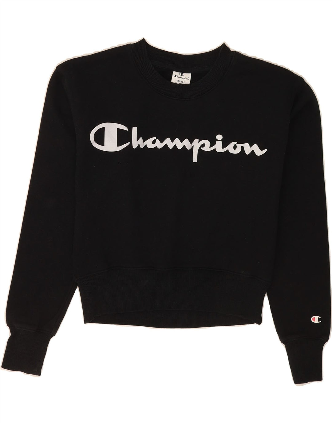 CHAMPION Womens Oversized Graphic Sweatshirt Jumper UK 10 Small Black Vintage Champion and Second-Hand Champion from Messina Hembry 