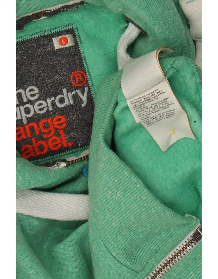 SUPERDRY Womens Zip Hoodie Sweater UK 14 Large Green Flecked Polyester