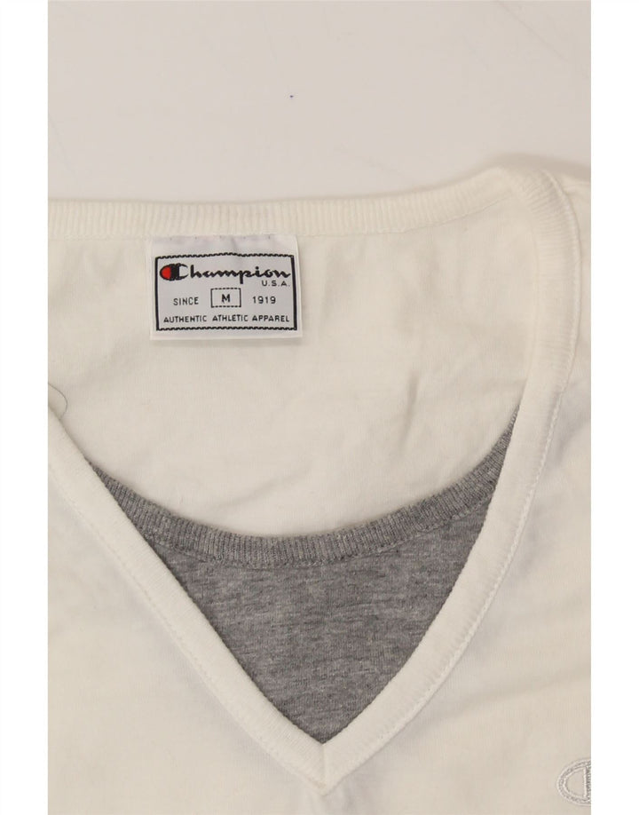 CHAMPION Womens Vest Top UK 12 Medium White Colourblock Cotton Vintage Champion and Second-Hand Champion from Messina Hembry 