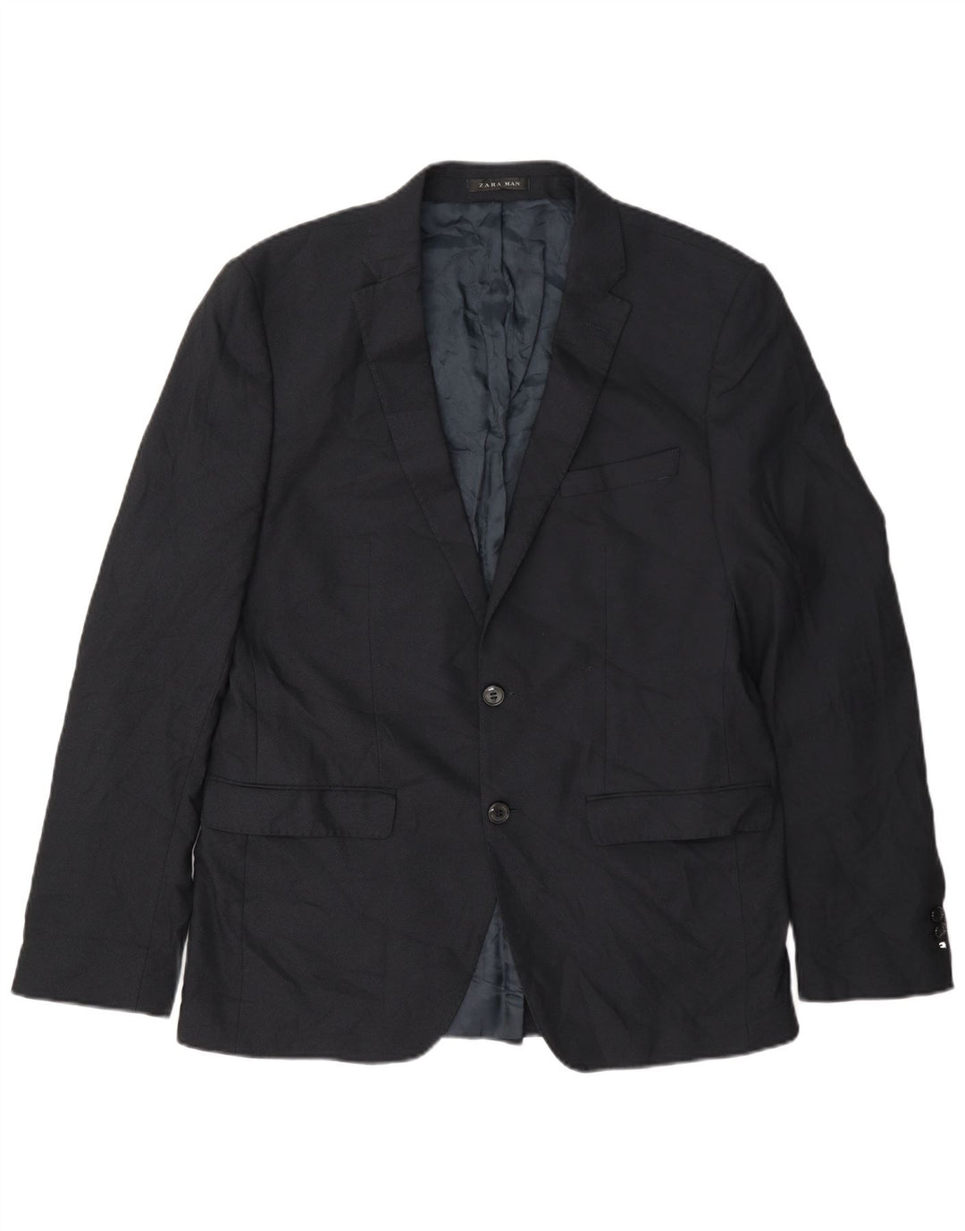 Zara Mens 2 Button Blazer Jacket EU 52 Large Navy Blue