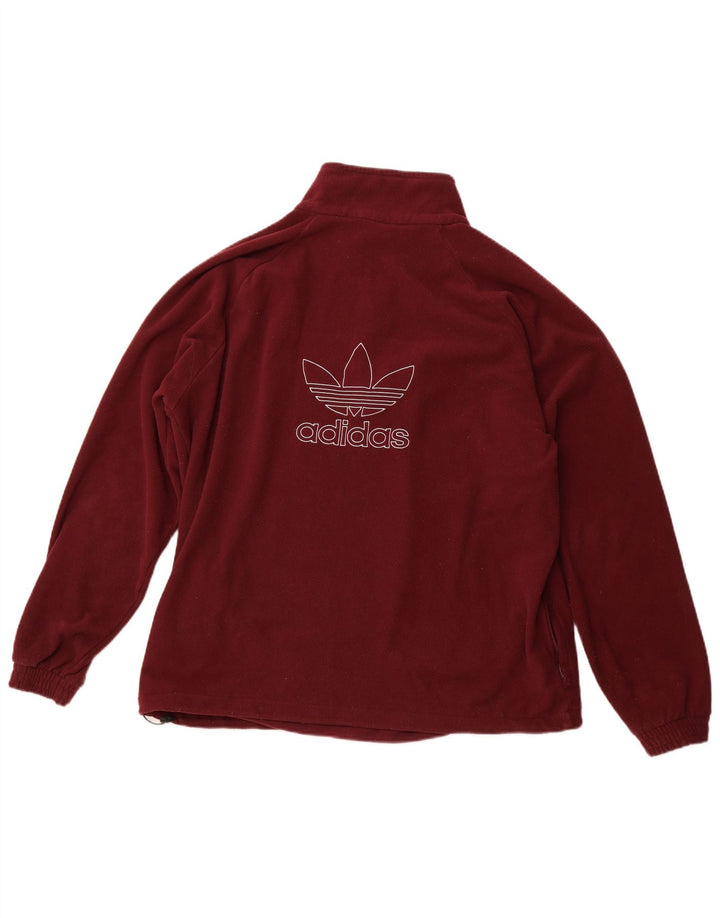 ADIDAS Mens Graphic Zip Neck Fleece Jumper XL Burgundy Polyester