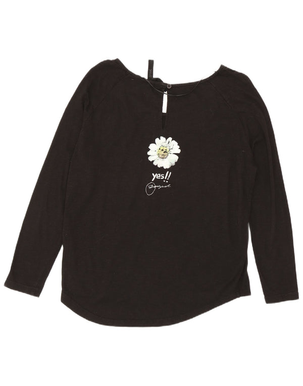 Desigual Womens Oversized Graphic Top Long Sleeve UK 10 Small Black Cotton