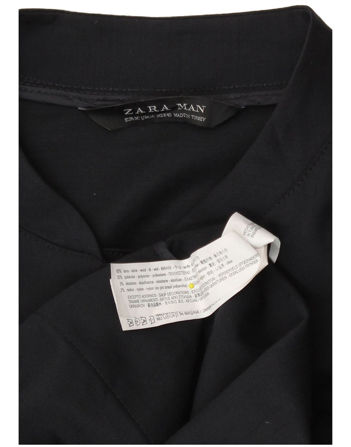 Zara Mens Bomber Jacket UK 38 Medium Navy Blue Wool