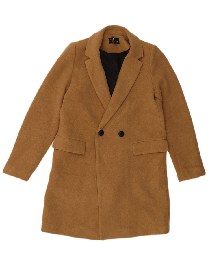 Zara Womens Oversized Double Breasted Coat UK 10 Small Beige Polyester