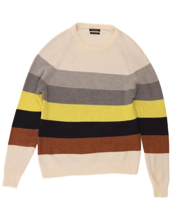 Zara Mens Crew Neck Jumper Sweater Medium Multicoloured Striped Cotton