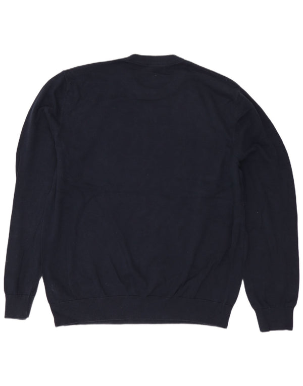MARKS & SPENCER Mens Graphic Crew Neck Jumper Sweater Large Navy Blue