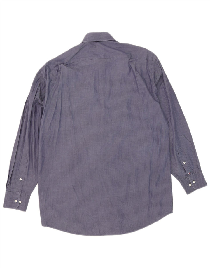 Tommy Hilfiger Mens Shirt Size 15 1/2 Medium Navy Blue Herringbone