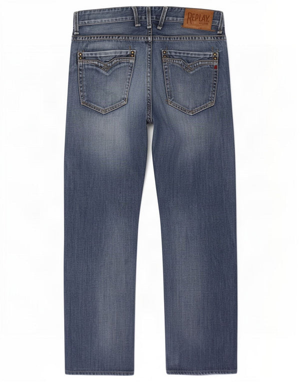 Replay Mens Billstrong Straight Jeans W32 L28 Blue Cotton