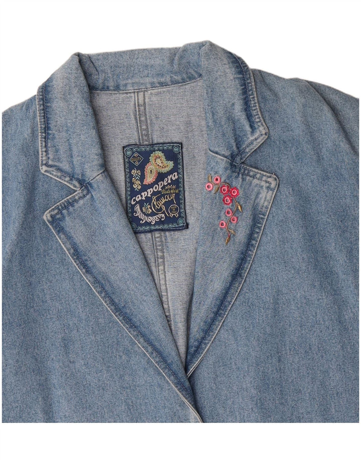 CAPPOPERA Womens 2 Button Denim Blazer Jacket UK 14 Medium Blue Floral