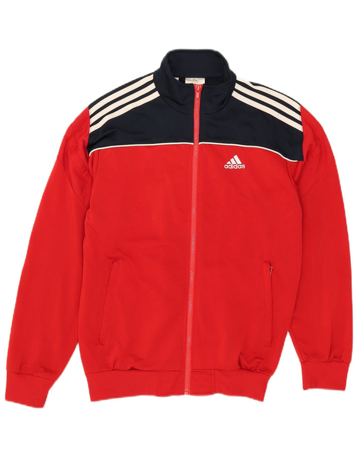 Adidas Boys Tracksuit Top Jacket 13-14 Years Red Colourblock Polyester