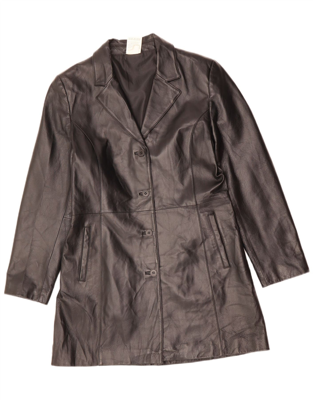 Vintage Womens Leather Coat UK 14 Large Black Polyester