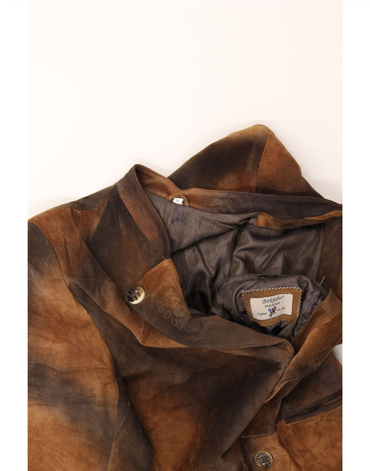VINTAGE Mens 3 Button Blazer Jacket IT 48 Medium Brown Tie Dye Leather