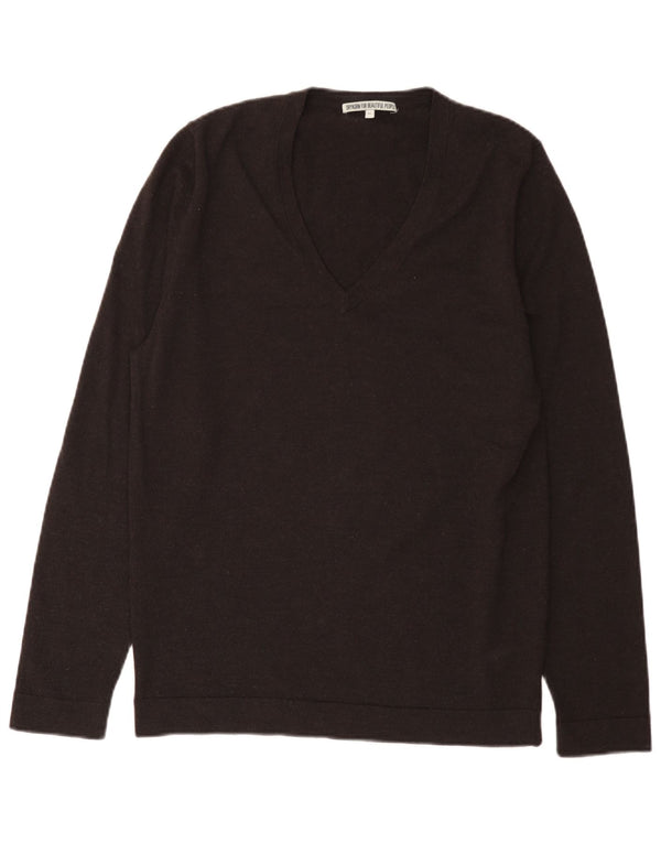 Drykorn Womens V-Neck Jumper Sweater UK 18 XL Brown Merino Wool