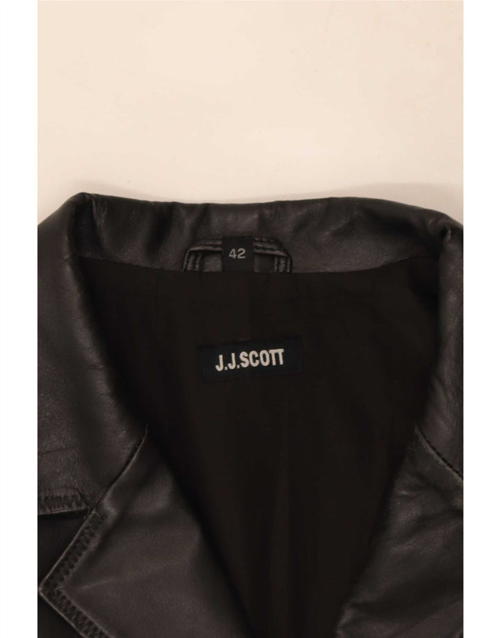 J.J.Scott Womens 3 Button Leather Blazer Jacket IT 42 Medium Black