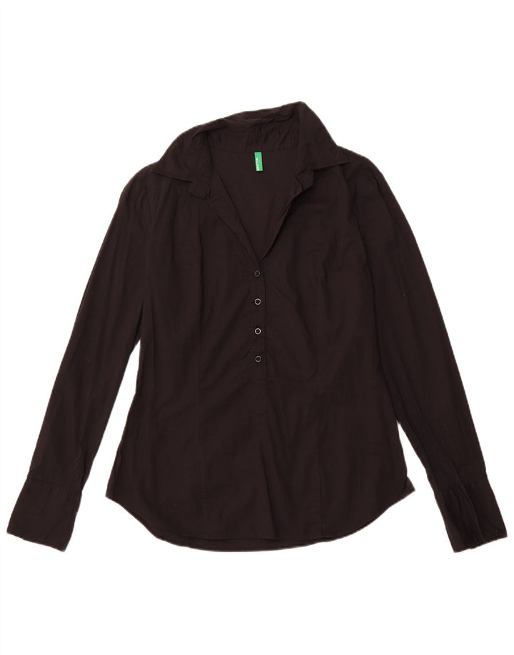 BENETTON Womens Pullover Shirt UK 16 Large Black Cotton