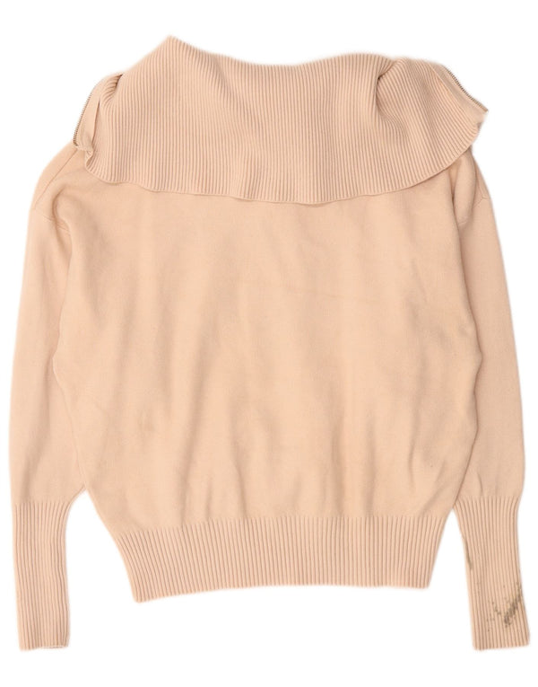 Zara Womens Oversized Zip Neck Jumper Sweater UK 14 Medium Beige Viscose