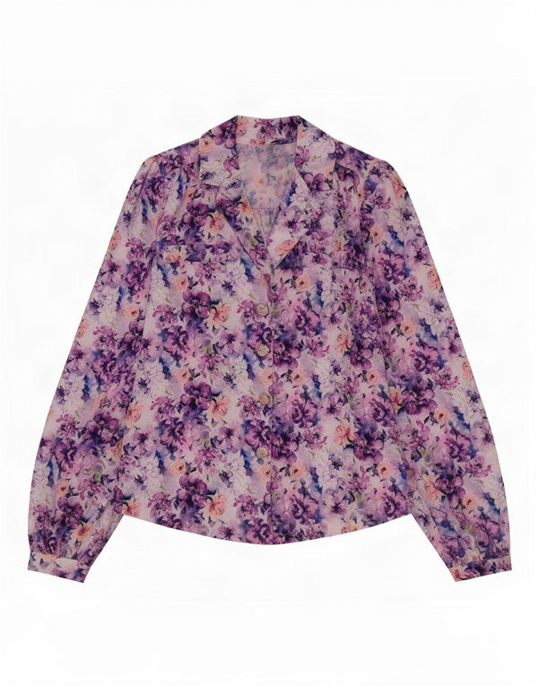Vintage Womens Shirt Blouse UK 12 Medium Multicoloured Floral Polyester