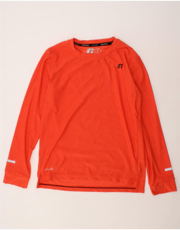 RUSSELL ATHLETIC Boys Dri-Power Top Long Sleeve 7-8 Years Medium Orange Vintage Russell Athletic and Second-Hand Russell Athletic from Messina Hembry 