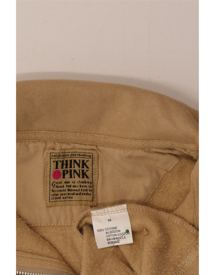Think Pink Mens Zip Neck Sweatshirt Jumper Medium Beige Cotton