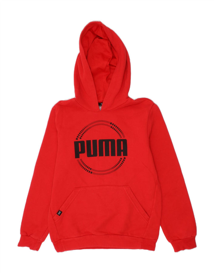 PUMA Boys Graphic Hoodie Jumper 11-12 Years Red Polyester Vintage Puma and Second-Hand Puma from Messina Hembry 