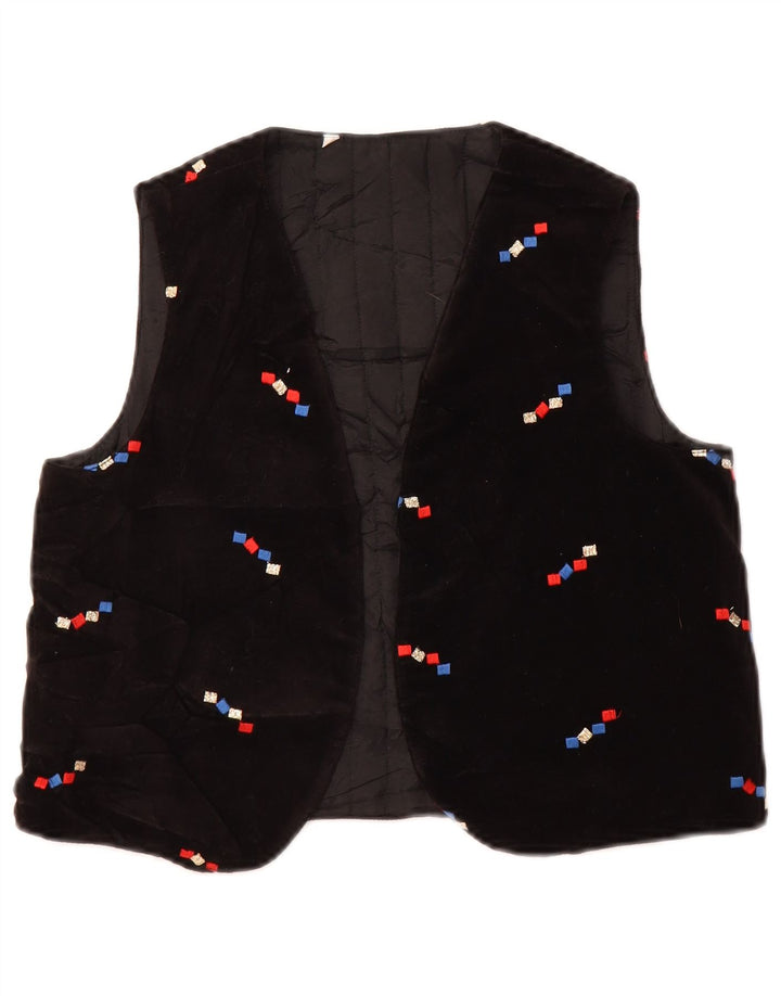 Vintage Womens Velvet OPEN Waistcoat US 2 XS Black