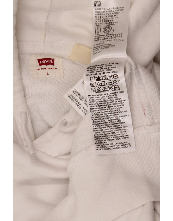 LEVI'S Mens Graphic Hoodie Jumper Large White Cotton