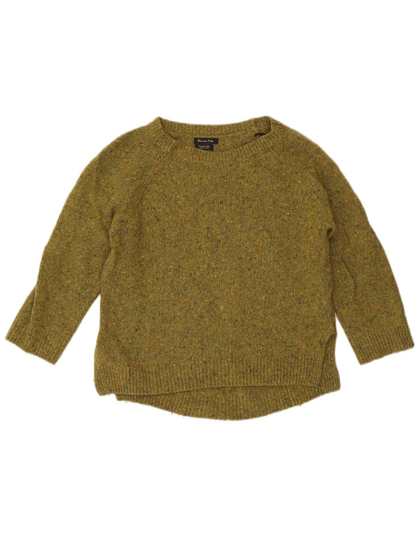 Massimo Dutti Womens Boat Neck Jumper Sweater UK 10 Small Khaki Flecked