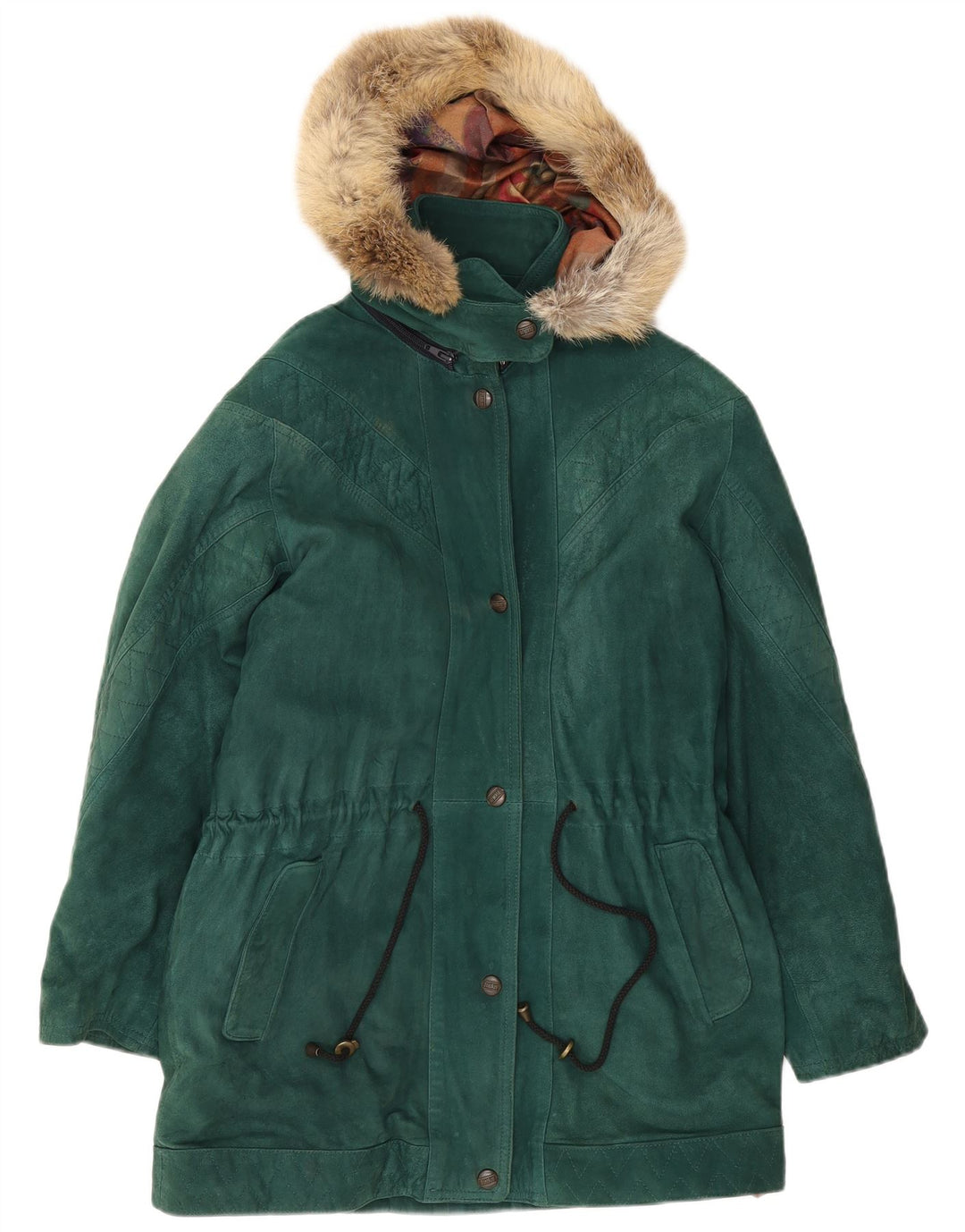Vintage Womens Suede Oversized Parka Jacket IT 40 Small Green Leather