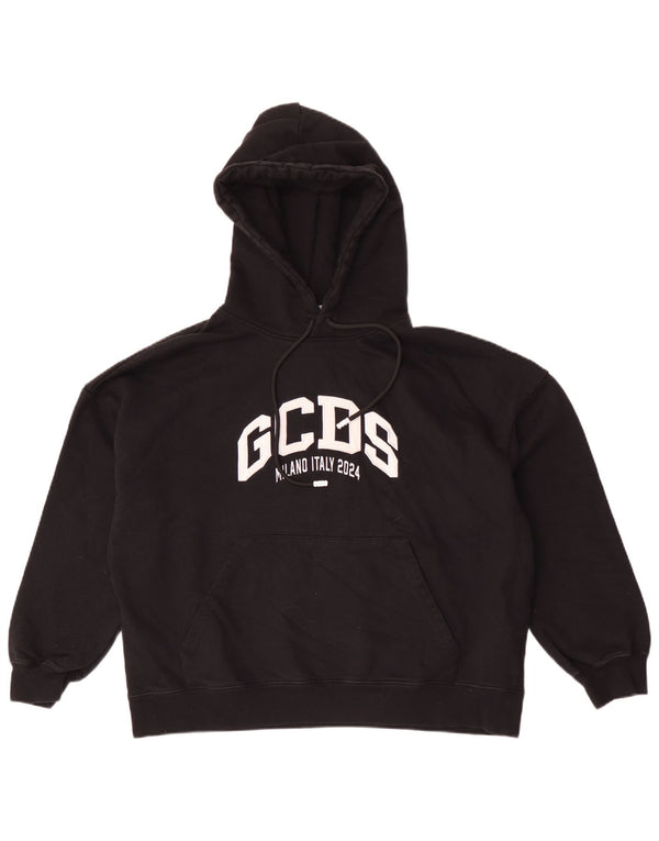 GCDS Mens Graphic Loose Fit Hoodie Jumper XS Black Cotton