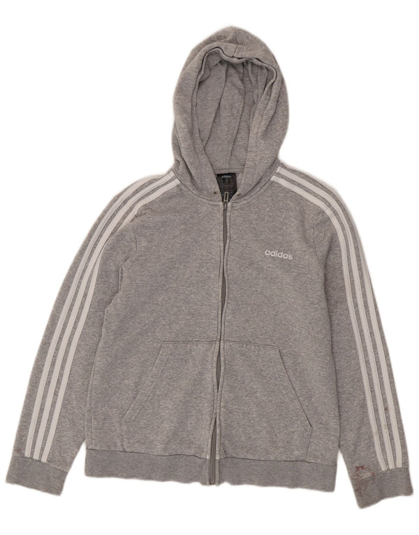 ADIDAS Womens Crop Zip Hoodie Sweater UK 16/18 Large Grey Cotton