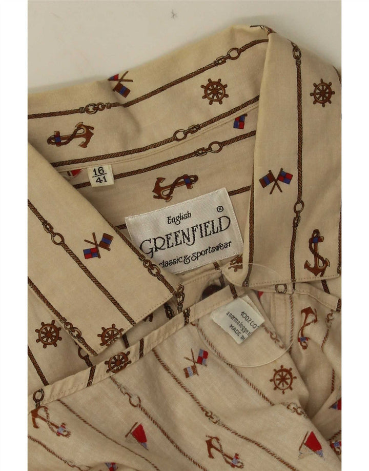 Greenfield Mens Abstract Pattern Pullover Shirt Size 41 16 Large Beige