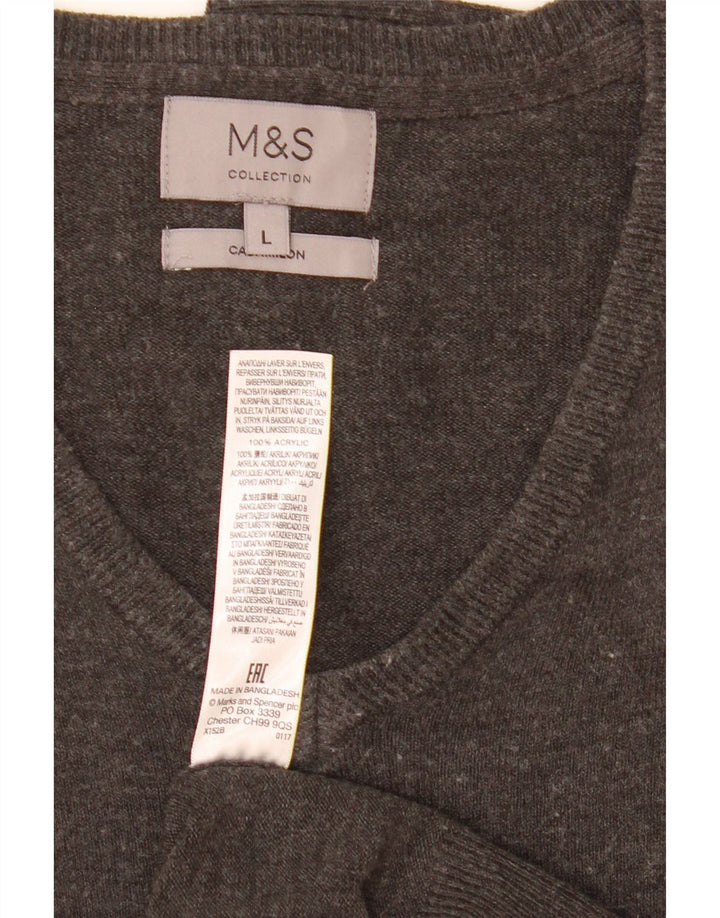 Marks & Spencer Mens V-Neck Jumper Sweater Large Grey Acrylic
