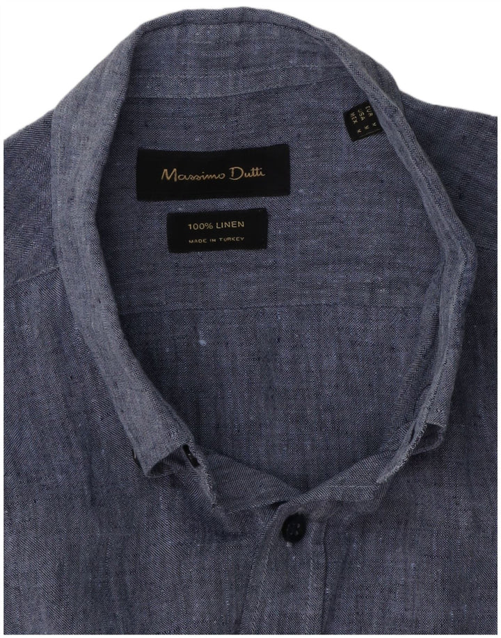 Massimo Dutti Mens Shirt Medium Blue Linen
