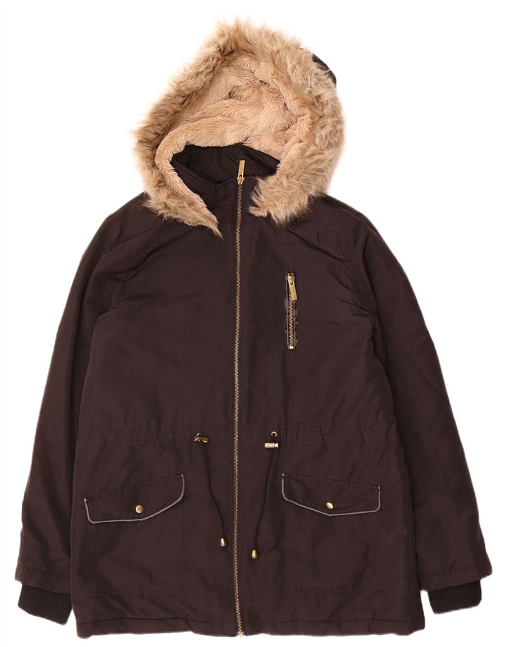 Oasis Womens Hooded Parka Jacket UK 14 Medium Black