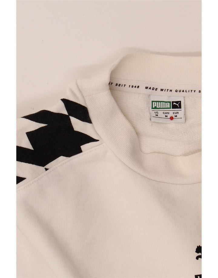 PUMA Womens Crop Graphic Sweatshirt Jumper UK 14 Medium White Vintage Puma and Second-Hand Puma from Messina Hembry 