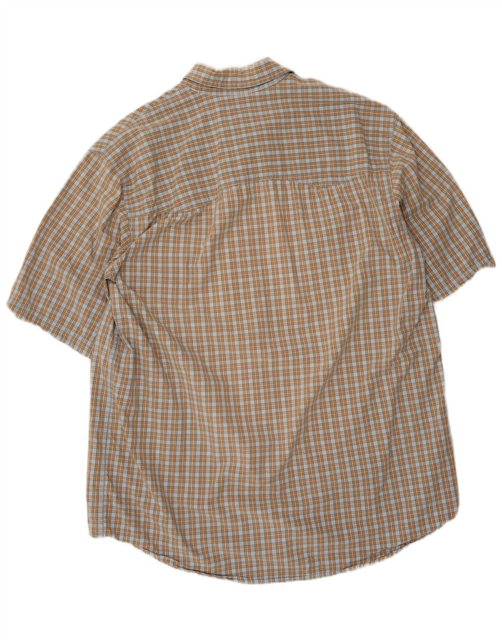 Eddie Bauer Mens Tall Short Sleeve Shirt Large Beige Check Cotton