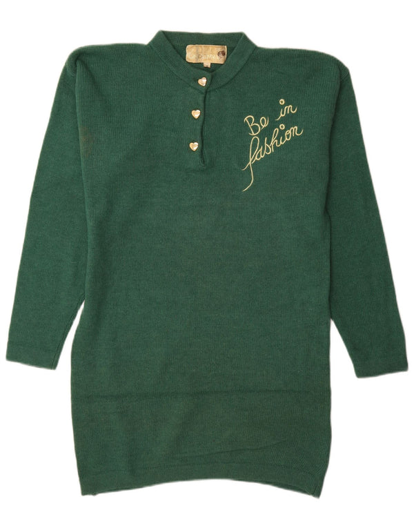 Vintage Womens Long Sleeve Oversized Jumper Dress UK 10 Small Green