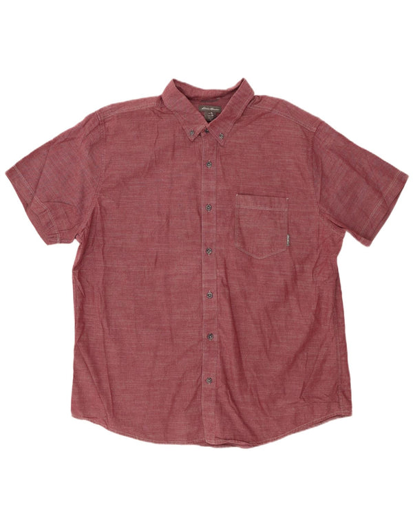 EDDIE BAUER Mens Short Sleeve Shirt XL Burgundy Cotton
