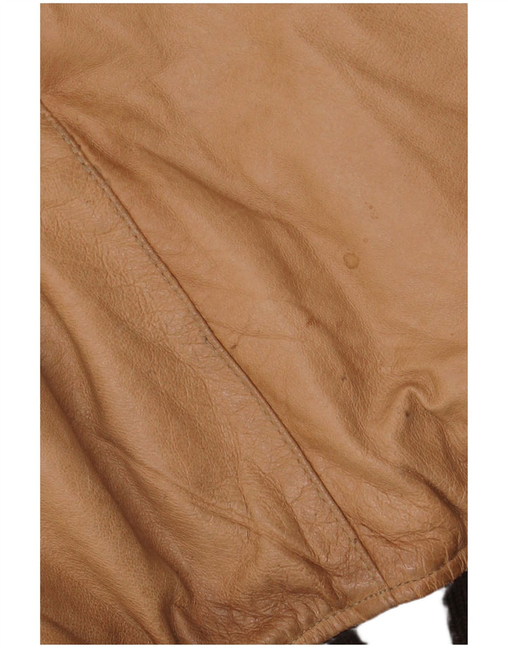 Bata Mens Hooded Leather Jacket IT 50 Large Beige Leather