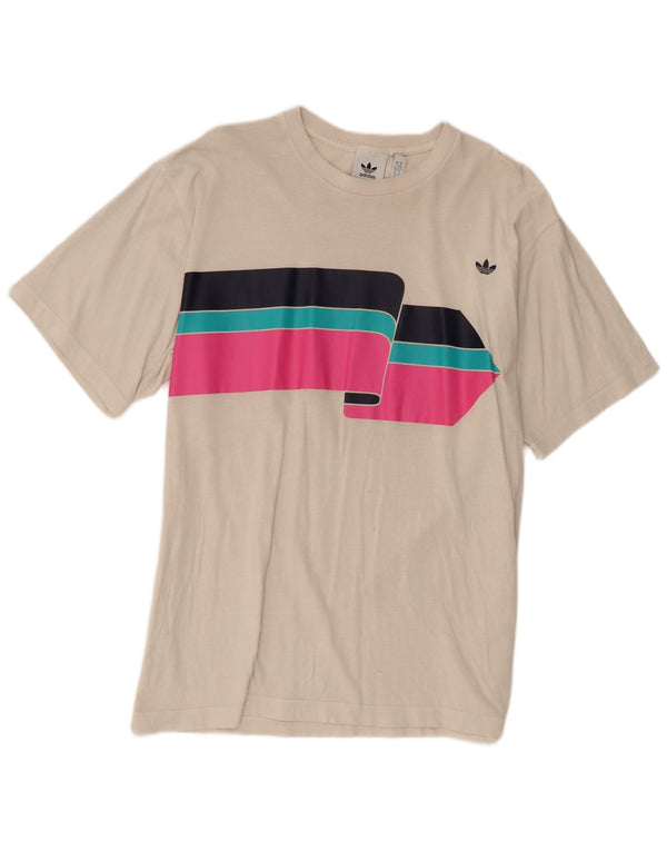 Adidas Mens T-Shirt Top XL Beige Colourblock Cotton
